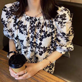 Sexy Slash Neck Floral Pattern Blouse Shirts